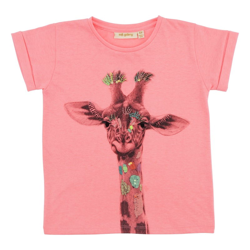  Soft Gallery Pilou T-shirt Neon Orange, Giraffe print/emb 