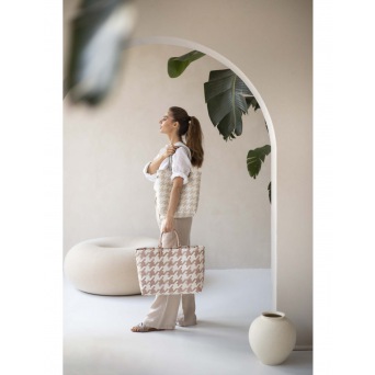  Handed By Mayfair Grand- Shopper with champagne pattern size L with short PU Handles, copper blush