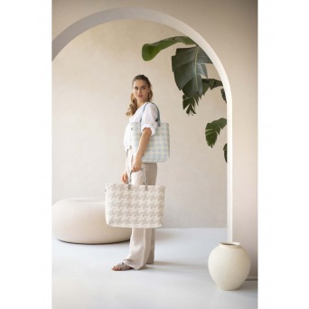  Handed By Mayfair Grand- Shopper with champagne pattern size L with short PU Handles, pale grey