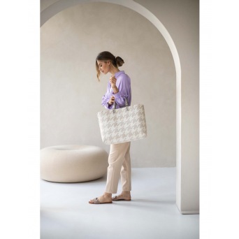  Handed By Mayfair Grand- Shopper with champagne pattern size L with short PU Handles, pale grey